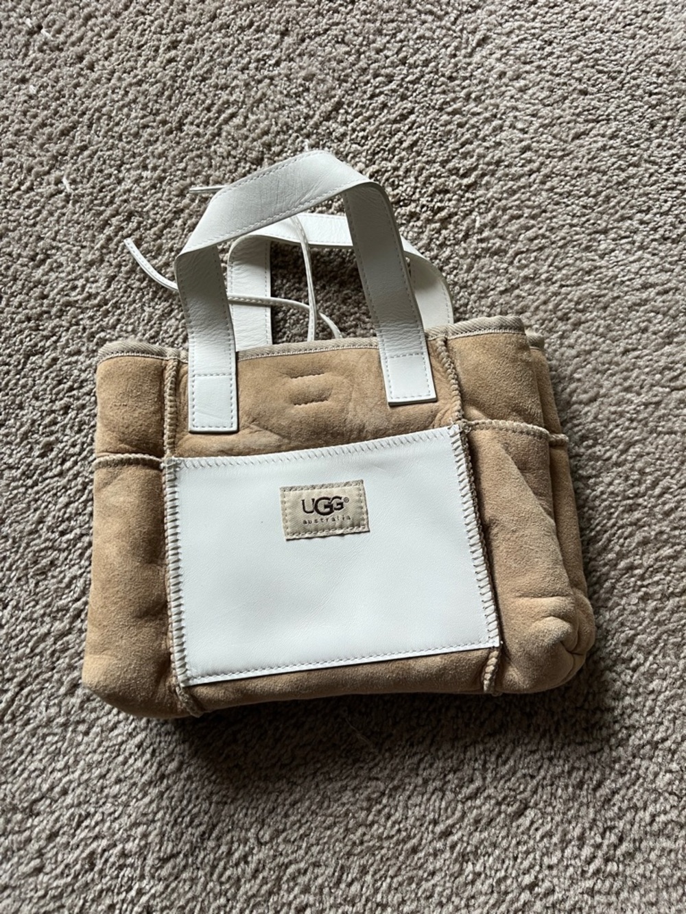 UGG Chestnut Suede Mini Tote with White Trim